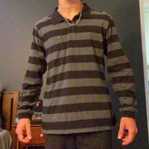 Black and Grey Rugby Collared Long Sleeve Shirt